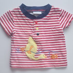 Sears Baby | Striped Red and White Kids Tee with Duck and Fish | 1 Month (10lb)